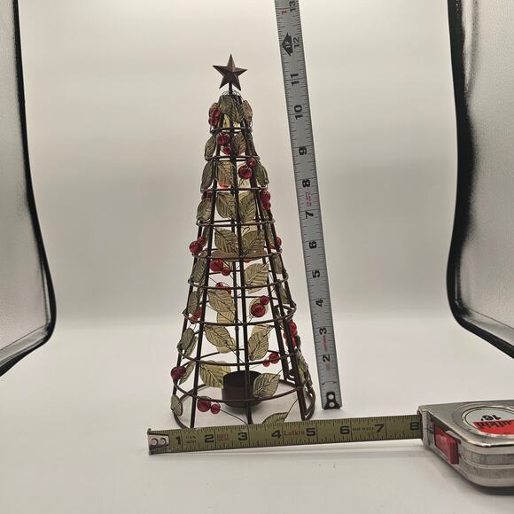 Vintage Beaded Christmas Tree Tealight Holder-Festive Ivy & Berries Metal Décor - Picture 10 of 10